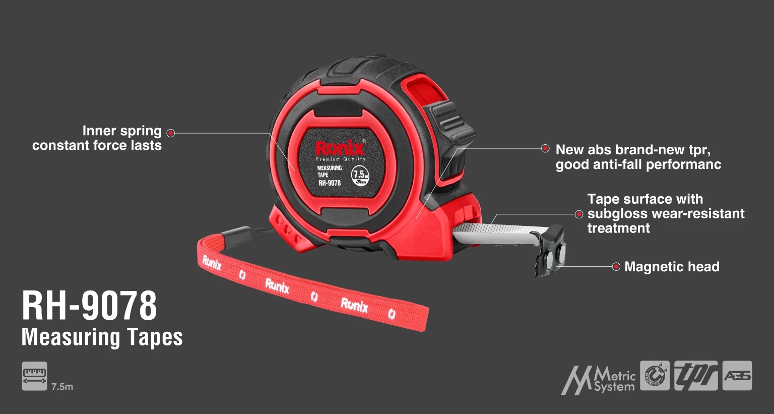 Ronix 7.5m Steel Tape High Quality German Brand(both ft/mtr)